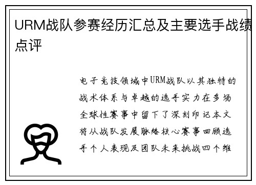 URM战队参赛经历汇总及主要选手战绩点评
